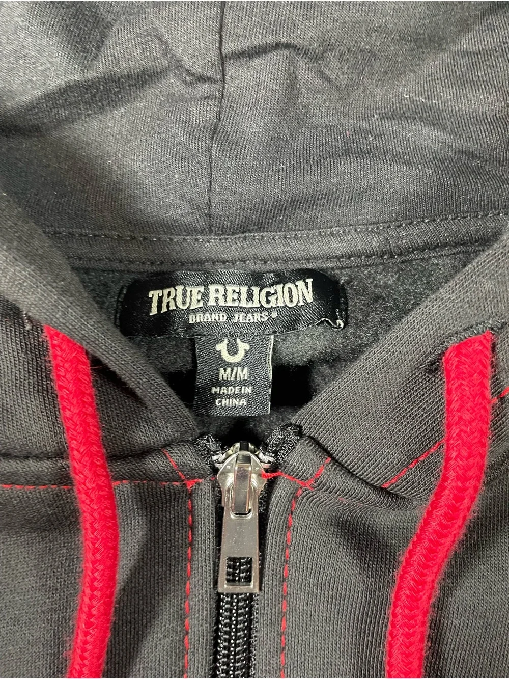 True Religion Black Hoodie with Red Logo